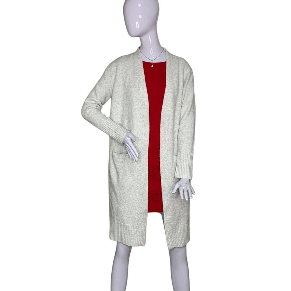 Calvin Klein Long Cardigan Knit Front Pockets Size M Heathered Beige/Gray